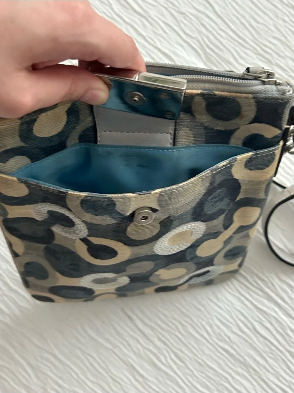 Vintage Coach Navy and Beige Signature Circle Print Crossbody Bag